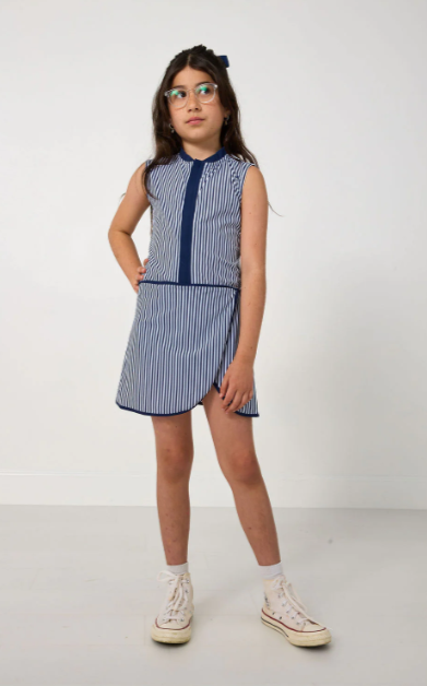 Tennis Dress | Navy Thin Stripe - The Yellow Canary