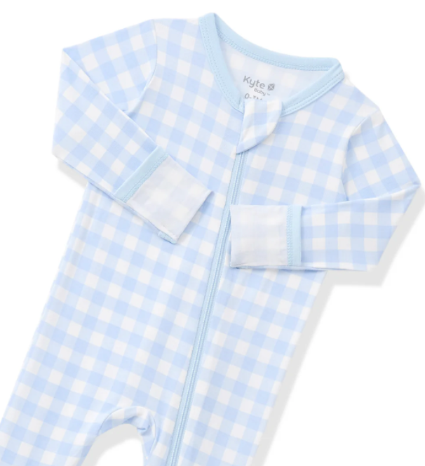 Zippered Footie | Gingham Breeze - The Yellow Canary