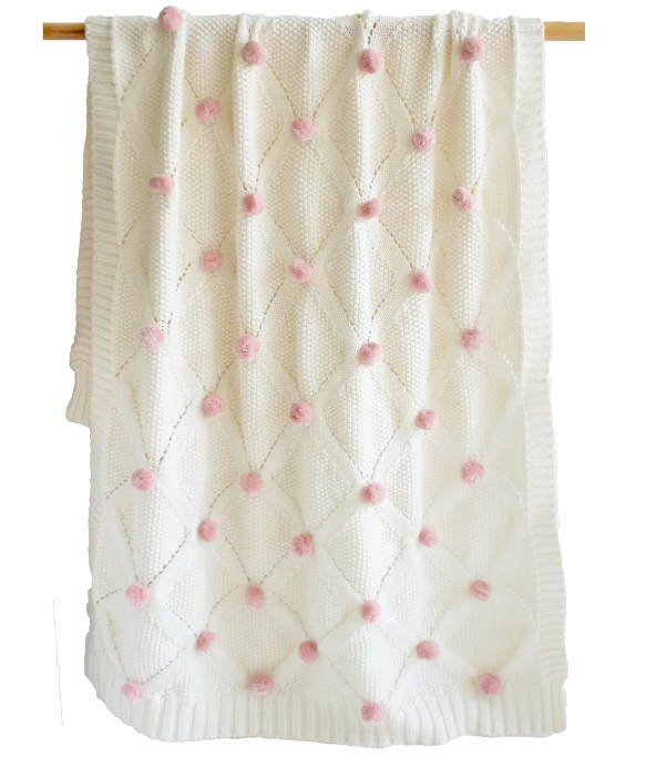 Pom Pom Baby Blanket | Pink Ivory