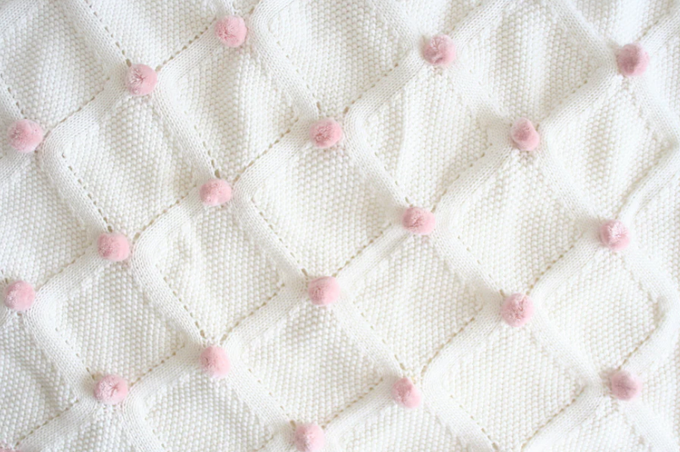 Pom Pom Baby Blanket | Pink Ivory