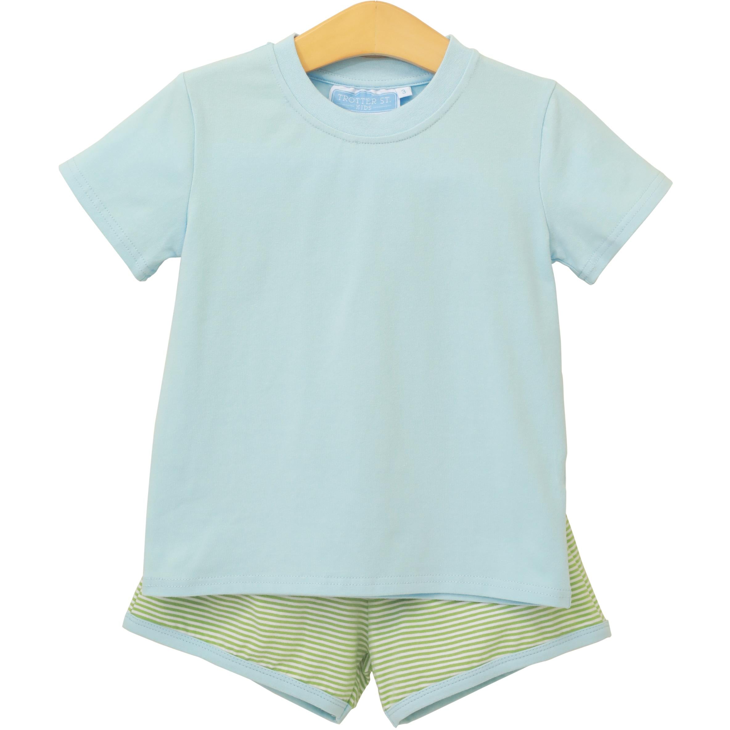 Thomas Short Set | Green Stripe lt blue - The Yellow Canary