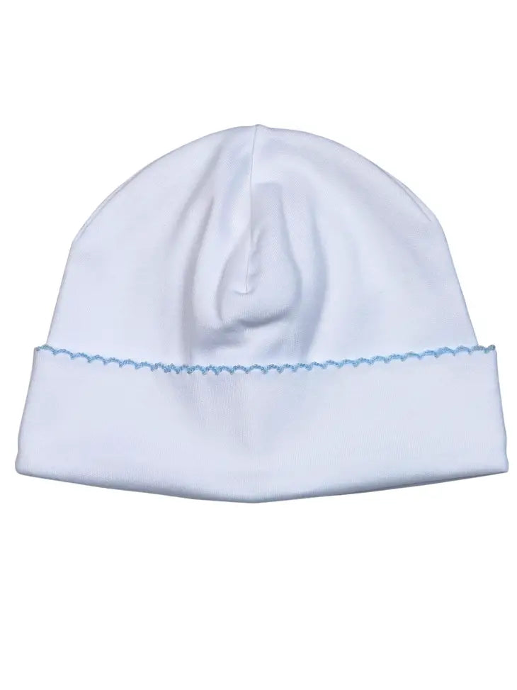 WHITE PIMA BEANIE | BLUE TRIM