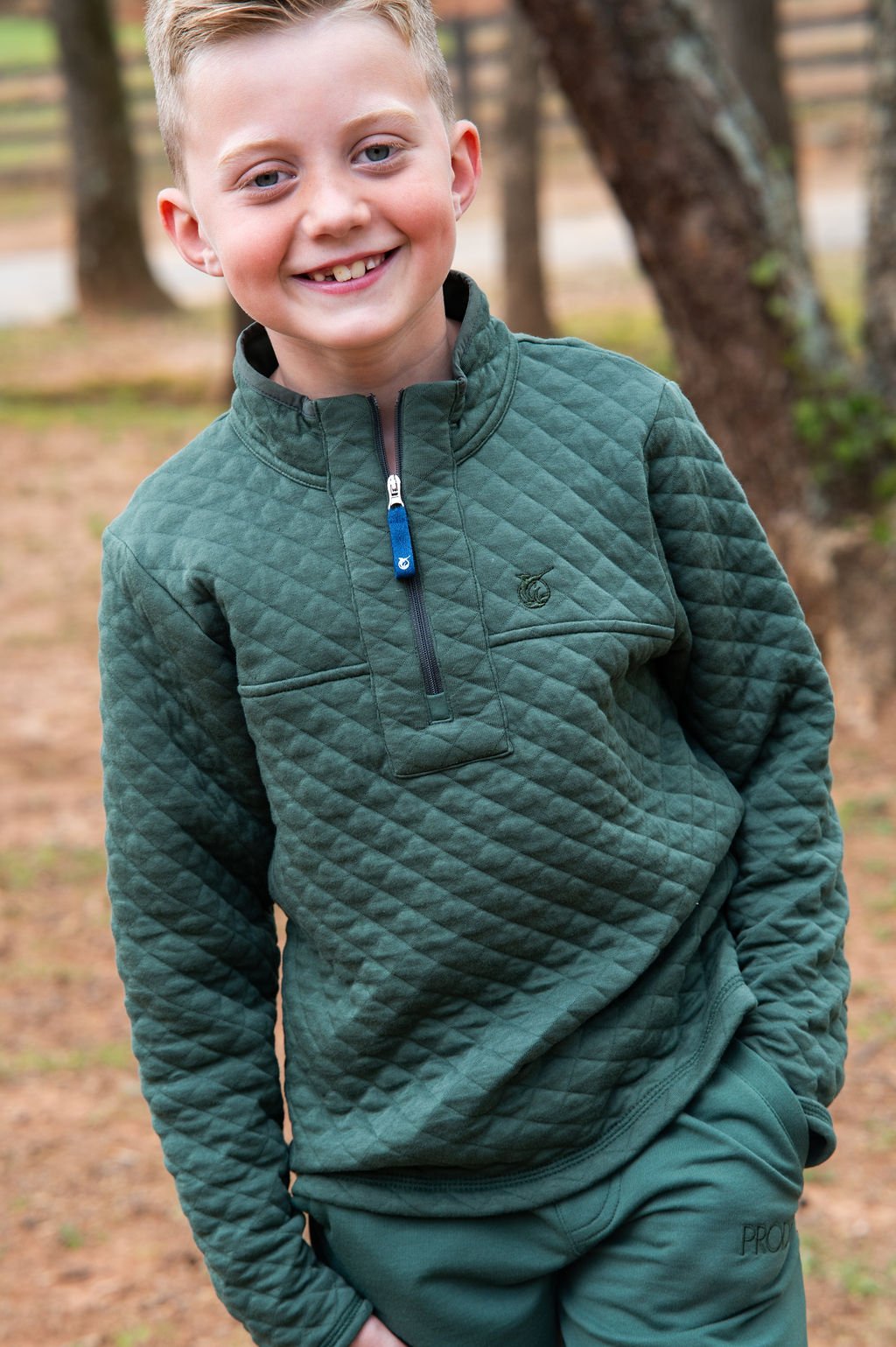Quilted Zip Pullover | Camping Green
