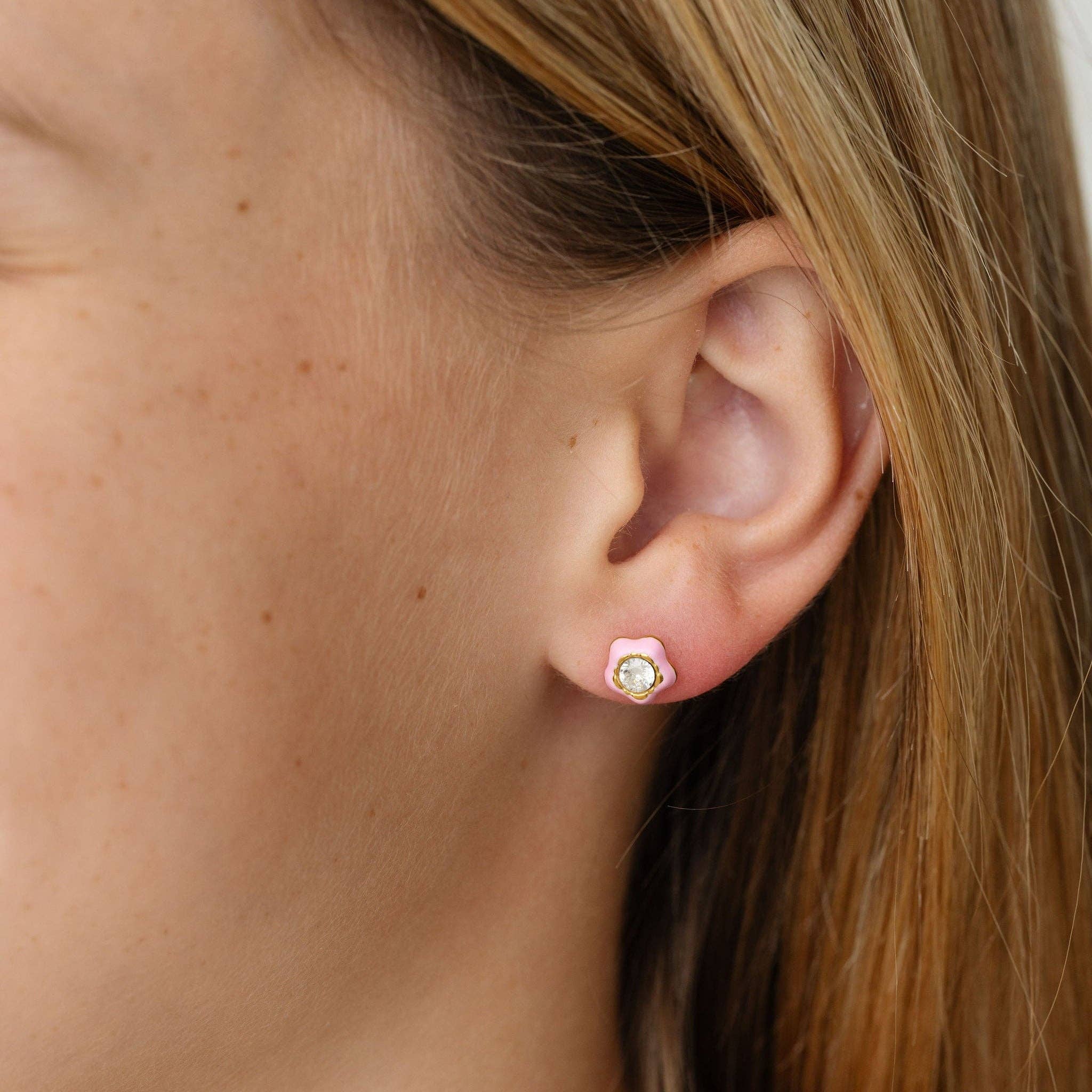 Earrings | Flower Enamel Gemstone - The Yellow Canary