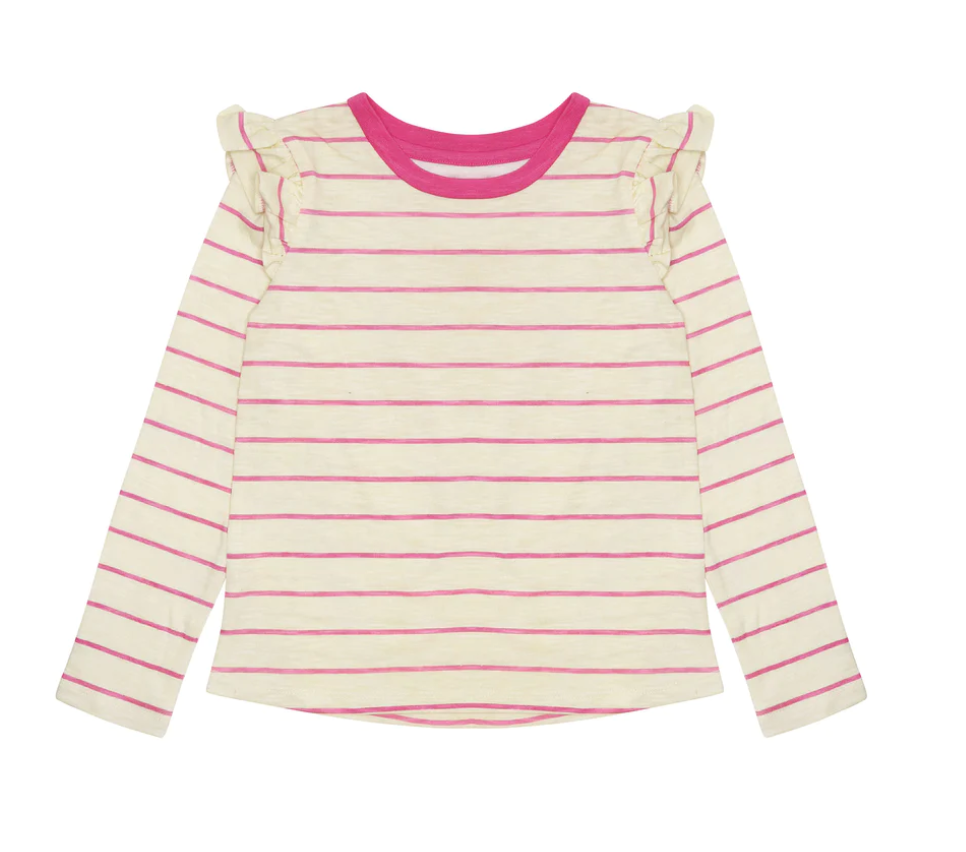 Kara Ruffle Top | Super Pink Stripe