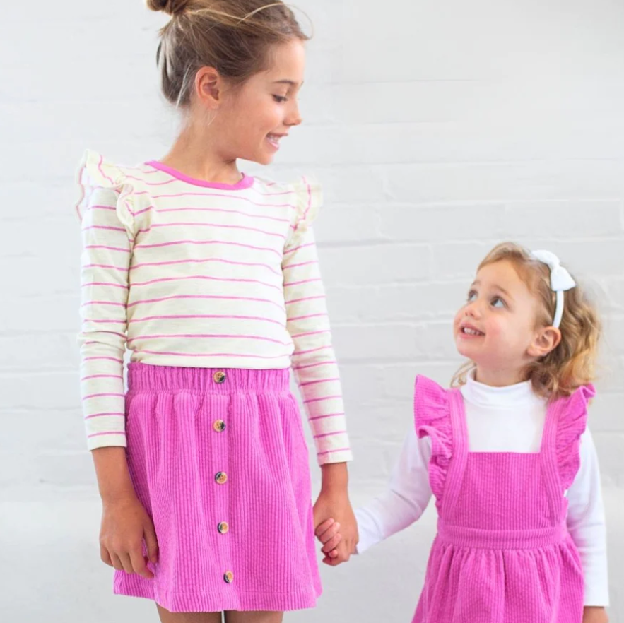 Kara Ruffle Top | Super Pink Stripe