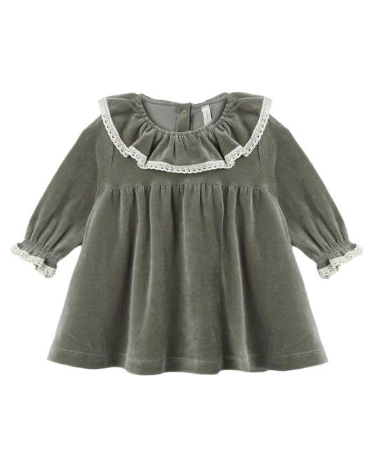 Velour Baby Dress | Spruce - The Yellow Canary