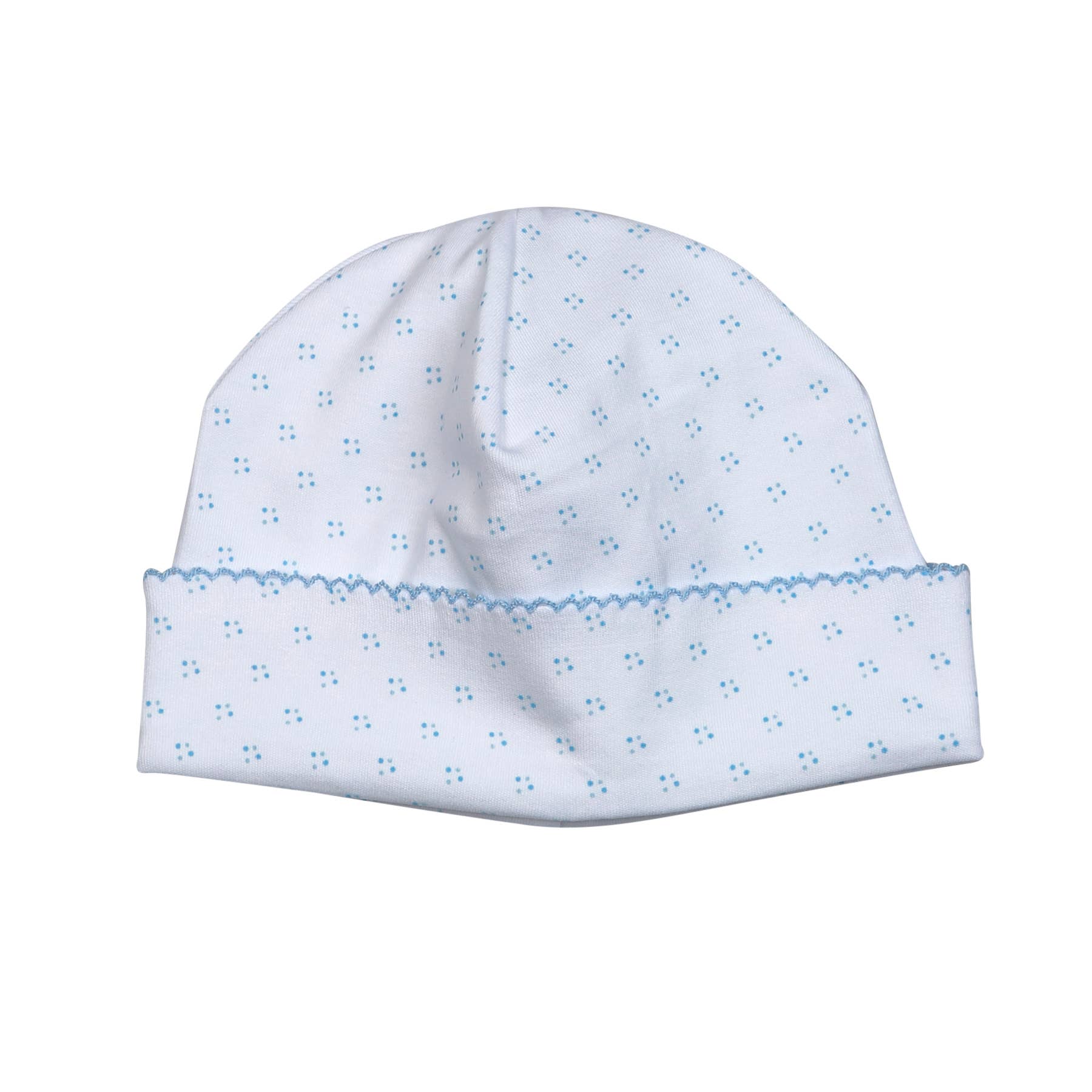BLUE DOTS PIMA BEANIE  BLUE TRIM