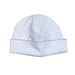 BLUE DOTS PIMA BEANIE  BLUE TRIM - The Yellow Canary