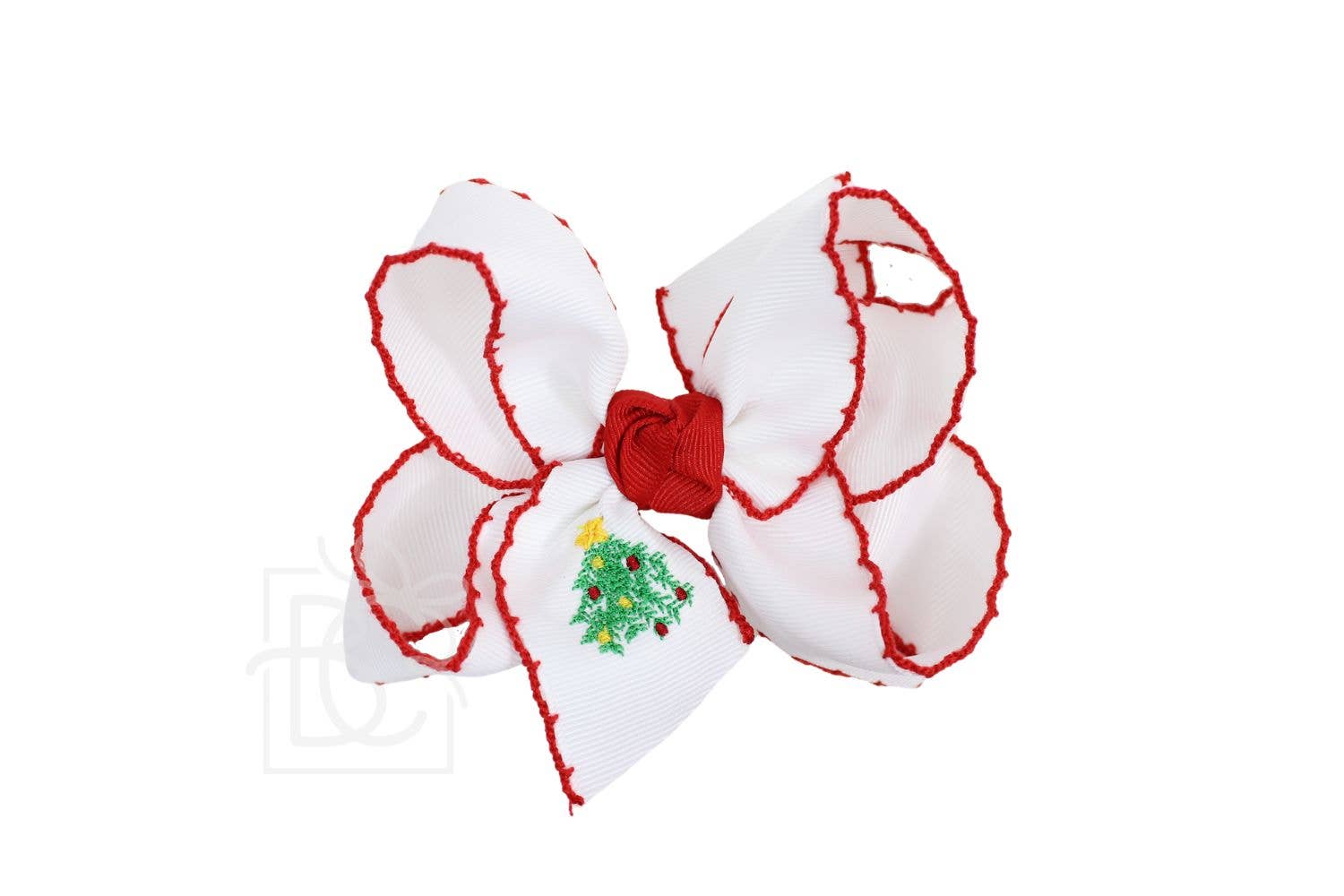Christmas Tree Bow Grosgrain Ribbon | White-Red Crochet Edge